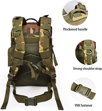 45L Tactical Backpack Large Tactical Army Assault Bag Molle Bag Military Bag 3 Day Travel Backpack Backpacking Hiking Packs Camping(Black/Khaki/Camouflage)