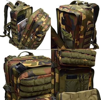 45L Tactical Backpack Large Tactical Army Assault Bag Molle Bag Military Bag 3 Day Travel Backpack Backpacking Hiking Packs Camping(Black/Khaki/Camouflage)