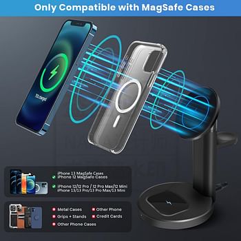 Toumky 3 in 1 Magnetic Wireless Charger,Fast Wireless Charging Station,for MagSafe Charger,iPhone 14/13/12,14/13/12 Pro,14/13/12 Pro Max,14/13/12 Mini,AirPods 3/2/Pro,MagSafe Cases(with QC3.0 Adapter)