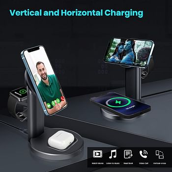 Toumky 3 in 1 Magnetic Wireless Charger,Fast Wireless Charging Station,for MagSafe Charger,iPhone 14/13/12,14/13/12 Pro,14/13/12 Pro Max,14/13/12 Mini,AirPods 3/2/Pro,MagSafe Cases(with QC3.0 Adapter)