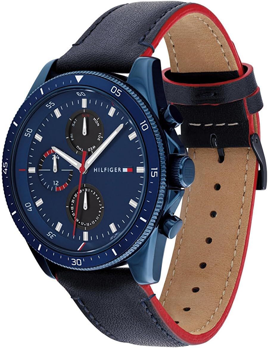 Tommy Hilfiger Paige Dial Leather Watch 44 mm - Blue