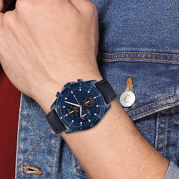 Tommy Hilfiger Paige Dial Leather Watch 44 mm - Blue