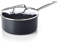 GreenPan Prime Midnight Hard Anodized Healthy Ceramic Nonstick, 3QT Saucepan Pot with Lid, PFAS-Free, Dishwasher Safe, Oven Black