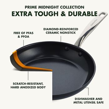 GreenPan Prime Midnight Hard Anodized Healthy Ceramic Nonstick, 3QT Saucepan Pot with Lid, PFAS-Free, Dishwasher Safe, Oven Black