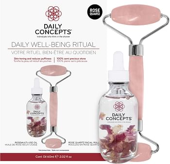 Daily Concepts Daily Gift Set Quartz Facial Roller With Rose Oil to Improve Penetration and Drain Lymphatic Systems Increase Circulation and Reduce Puffiness 227g