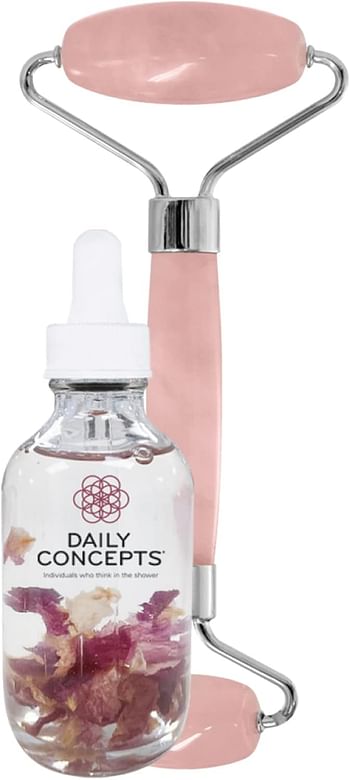 Daily Concepts Daily Gift Set Quartz Facial Roller With Rose Oil to Improve Penetration and Drain Lymphatic Systems Increase Circulation and Reduce Puffiness 227g