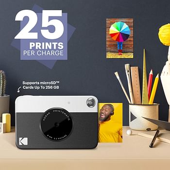 Zink KODAK Printomatic Digital Instant Print Camera - Full Color Prints On 2x3" Sticky-Backed Photo Paper Print Memories Instantly - Black