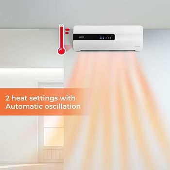 Geepas GWH28515 PTC Ceramic Wall Heater Auto Oscillating, Adjustable Thermostat 1000-2000W & Overheat Protection 8 Hours Timer Lightweight Heater with Cooling - White