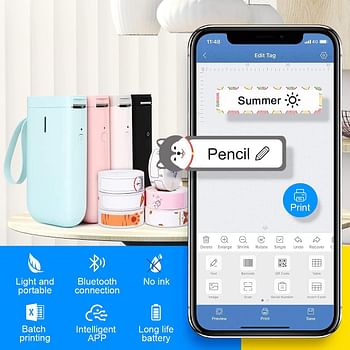 Smart Label Maker Machine D11 with Tape, Wireless Bluetooth Portable Mini Cute Sticker Handheld Label Printer, Compatible iOS&Android, for Home&Office (White)