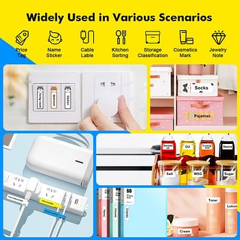 Smart Label Maker Machine D11 with Tape, Wireless Bluetooth Portable Mini Cute Sticker Handheld Label Printer, Compatible iOS&Android, for Home&Office (White)