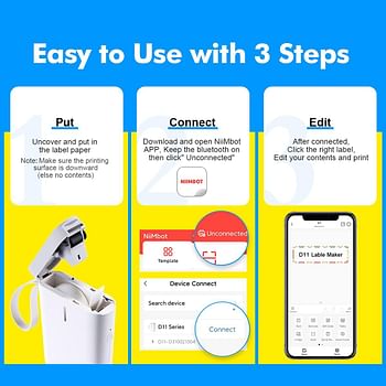 الة صنع الملصقات الذكية D11 مع شريط، طابعة ملصقات صغيرة محمولة لاسلكية بلوتوث لطيفة، متوافقة مع iOS وAndroid، للمنزل والمكتب - ابيض