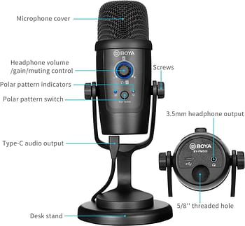 BOYA BY-PM500 USB Condenser Microphone with Table Stand for Streaming, Podcast, YouTube Windows Mac PC and Smartphone USB-C