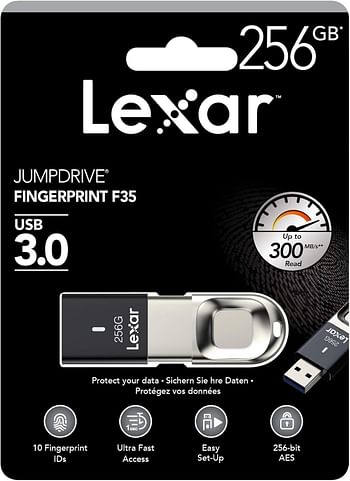 Lexar Jumpdrive Fingerprint F35 Usb 3.0 Flash Drive, 256GB Capacity