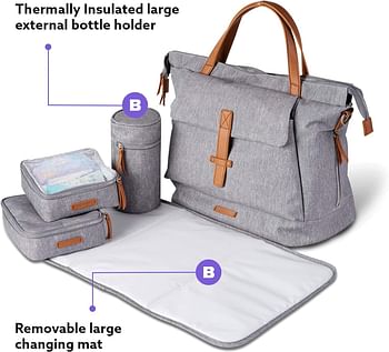 BabaBing! Erin Tote Diaper Bag Backpack,Multifunction Travel Backpack Maternity Baby Changing Bags,Waterproof & Stylish - Grey