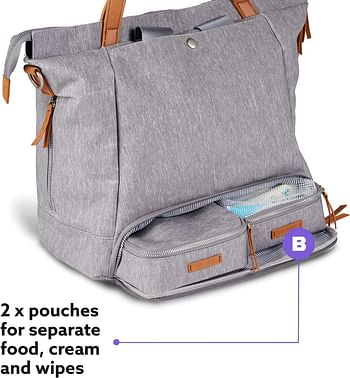 BabaBing! Erin Tote Diaper Bag Backpack,Multifunction Travel Backpack Maternity Baby Changing Bags,Waterproof & Stylish - Grey