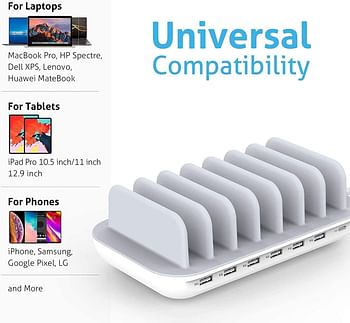 SOOPII 70W 7 Port Charging Station for Multiple Devices Charger Station with One 30W PD Port for Laptops 7 Mixed Charging Cables Included and 6 USB Ports for Smart Phones Tablets