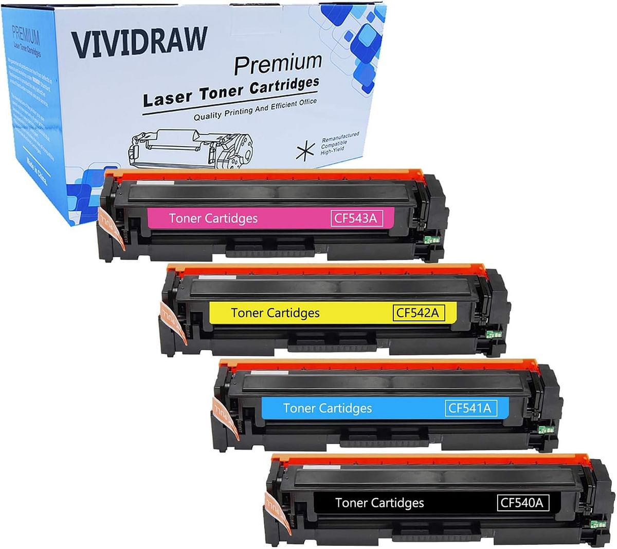 VIVIDRAW 4-Pack 203A CF540A CF541A CF542A CF543A HP Compatible Toner Cartridges for HP Color Laserjet Pro MFP M281FDW M281FDN HP Pro M254 M254DW (1 x Black 1 x Cyan 1 x Magenta 1 x Yellow)