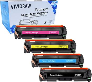 VIVIDRAW 4-Pack 203A CF540A CF541A CF542A CF543A HP Compatible Toner Cartridges for HP Color Laserjet Pro MFP M281FDW M281FDN HP Pro M254 M254DW (1 x Black 1 x Cyan 1 x Magenta 1 x Yellow)