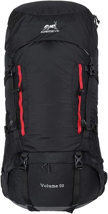 AMEISEYE 50L Internal Frame Hiking Backpack with Rain Cover(Black)