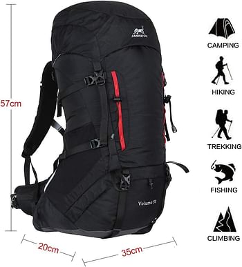 AMEISEYE 50L Internal Frame Hiking Backpack with Rain Cover(Black)