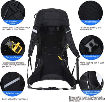 AMEISEYE 50L Internal Frame Hiking Backpack with Rain Cover(Black)