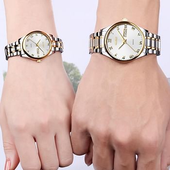 OLEVS Valentines Couple Pair Quartz Watches Luminous Calendar Date Window 3ATM Waterproof, Casual Stainless Steel His and Hers Wristwatch for Men Women Lovers Wedding Romantic Gifts Set of 2