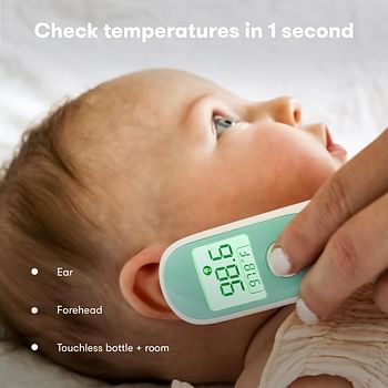 Frida Baby Infrared Thermometer 3 In 1 Ear, Forehead + Touchless For Babies, Toddlers, Adults, And Bottle Temperatures, White, 068, 5 Piece Set