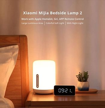 Xiaomi Mijia Smart Bedside Lamp 2 Voice Control Touch Dimmable Home Table Night Light for HomeKit Siri Voice Control Work With Google Assistant Alexa, White, 1, MJCTD02YL