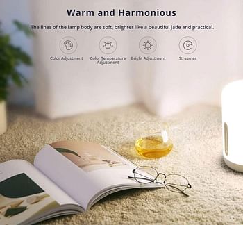 Xiaomi Mijia Smart Bedside Lamp 2 Voice Control Touch Dimmable Home Table Night Light for HomeKit Siri Voice Control Work With Google Assistant Alexa, White, 1, MJCTD02YL