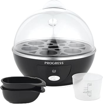 Progress EK2783P Electric Egg Cooker for Boiled & Poached Eggs, Ideal for Soft Medium or Hard Boiled Eggs, 430 W, Rack Holds Up to 6 Eggs, Includes Poaching Trays, Auto Shut Off Function