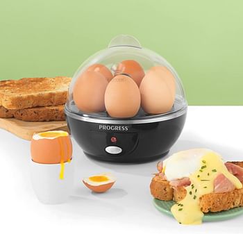 Progress EK2783P Electric Egg Cooker for Boiled & Poached Eggs, Ideal for Soft Medium or Hard Boiled Eggs, 430 W, Rack Holds Up to 6 Eggs, Includes Poaching Trays, Auto Shut Off Function