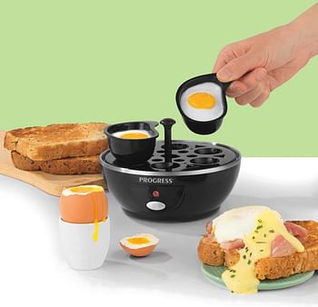 Progress EK2783P Electric Egg Cooker for Boiled & Poached Eggs, Ideal for Soft Medium or Hard Boiled Eggs, 430 W, Rack Holds Up to 6 Eggs, Includes Poaching Trays, Auto Shut Off Function