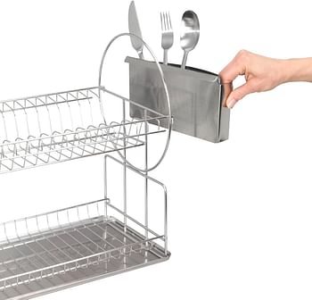 WENKO Exclusive Duo Dish Rack Stainless Steel Dishware Drainer & Dryer Home Kitchen Accessory Ideal Size for Sink 21x33x49cm Silver Matt