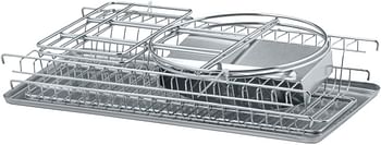 WENKO Exclusive Duo Dish Rack Stainless Steel Dishware Drainer & Dryer Home Kitchen Accessory Ideal Size for Sink 21x33x49cm Silver Matt