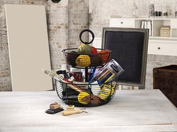 Gourmet Basics By Mikasa Round Wrap 3-Tier Metal Floor Standing Fruit/Home Storage Basket, Easy Assembly, Antique Black