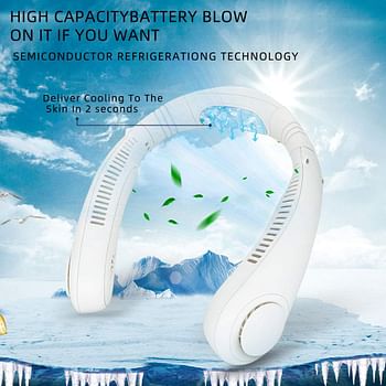 Kapkon Portable Hands Free Bladeless Neck Fan,Wearable Personal Air Conditioner Fan Built-in Refrigerating Chip 4000 mAn Battery Operated Personal Neck Fan USB Rechargeable