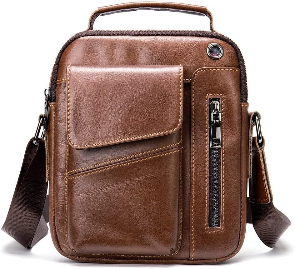 Ai-le 2021 Shoulder Bag Man Genuine Leather Men's Messenger Bag Over The Shoulder Small Designer Top-handle Bags for Men Handbags (Color : 7512-coffee)