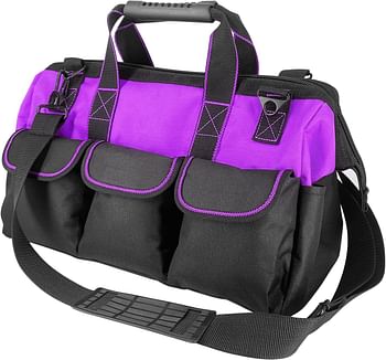 yongzhenlite Garden Tools Bag 15inch Wide Mouth Tool Bag with Molded Base Tool Tote for Men Heavy Duty,600D polyester fabric (Purple color)