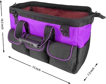 yongzhenlite Garden Tools Bag 15inch Wide Mouth Tool Bag with Molded Base Tool Tote for Men Heavy Duty,600D polyester fabric (Purple color)