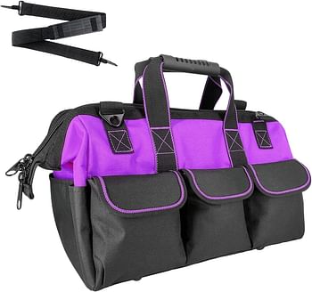 yongzhenlite Garden Tools Bag 15inch Wide Mouth Tool Bag with Molded Base Tool Tote for Men Heavy Duty,600D polyester fabric (Purple color)