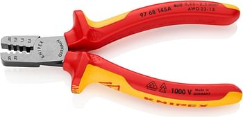 KNIPEX 97 68 145 A Crimping Pliers for end sleeves (ferrules) insulated with multi-component grips, VDE-tested 145 mm