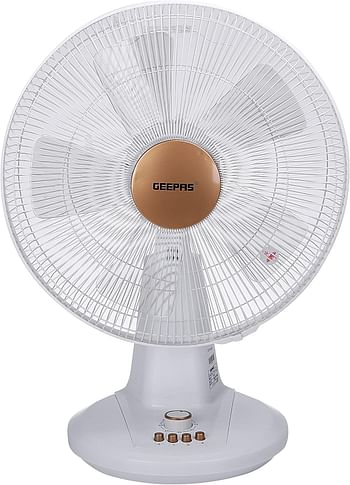 Geepas 16-inch table fan | 3 speed settings with oscillating rotating and static feature electric portable desktop cooling fan for desk home or office use - White