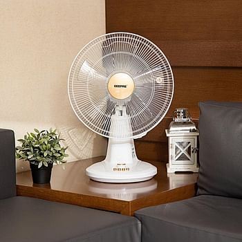 Geepas 16-inch table fan | 3 speed settings with oscillating rotating and static feature electric portable desktop cooling fan for desk home or office use - White