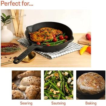 Meyer Pre-Seasoned Cast Iron Skillet Frying Pan 26CM | Safe Grill Cast Iron Cookware for indoor & Outdoor Use | Cast Iron Pan 10.25 inch (Black)