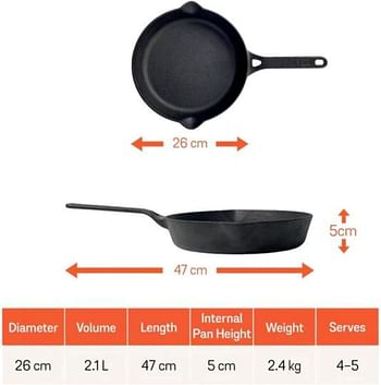 Meyer Pre-Seasoned Cast Iron Skillet Frying Pan 26CM | Safe Grill Cast Iron Cookware for indoor & Outdoor Use | Cast Iron Pan 10.25 inch (Black)