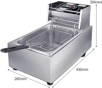 Commercial Counter top Electric 6L Deep Fryer Single Stainless Steel Container Adjustable 50-190 ℃ Temperature - Silver