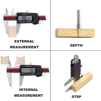 VINCA DCLA-0605 Electronic Digital Vernier Micrometer Caliper Measuring Tool Stainless Steel Large LCD Screen 0-6 Inch/150mm, Inch/Metric/Fractions - Red, Black