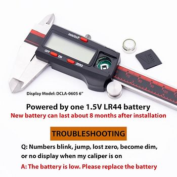 VINCA DCLA-0605 Electronic Digital Vernier Micrometer Caliper Measuring Tool Stainless Steel Large LCD Screen 0-6 Inch/150mm, Inch/Metric/Fractions - Red, Black