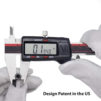 فرجار دقيق إلكتروني رقمي DCLA-0605 للقياس بوحدات القدمة والميكرومتر من الستانلس ستيل مع شاشة كبيرة LCD مقاس 0-15.24 سم/150 ملم، قياس بوصة/متر/كسور- أحمر,أسود