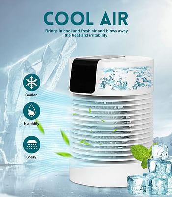 Portable Air Conditioners Fan Portable AC Humidifier Evaporative Mini Small with 3-Speed 360° Rotation Personal Air Cooler For Bedroom Office Living Room - white